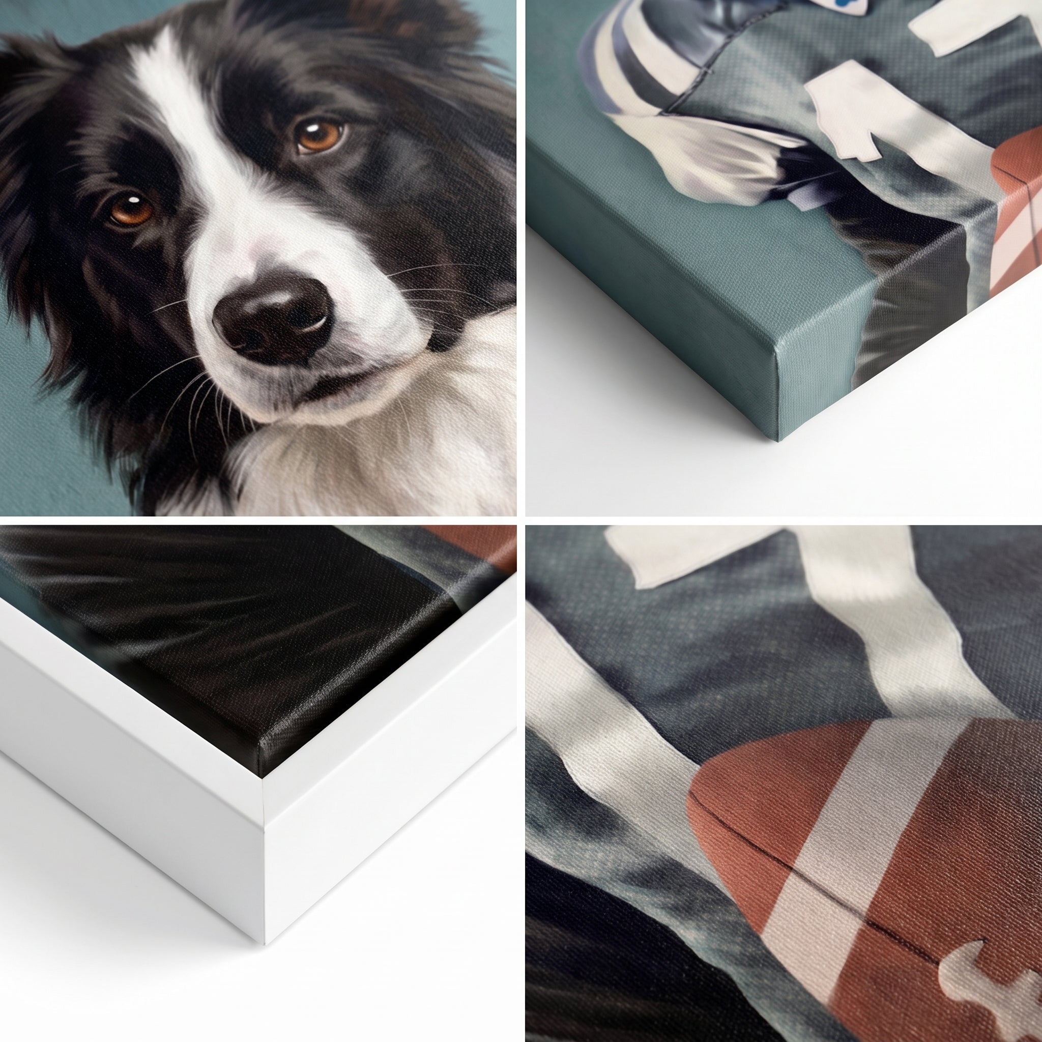 Close-up details of The Football Player custom pet canvas