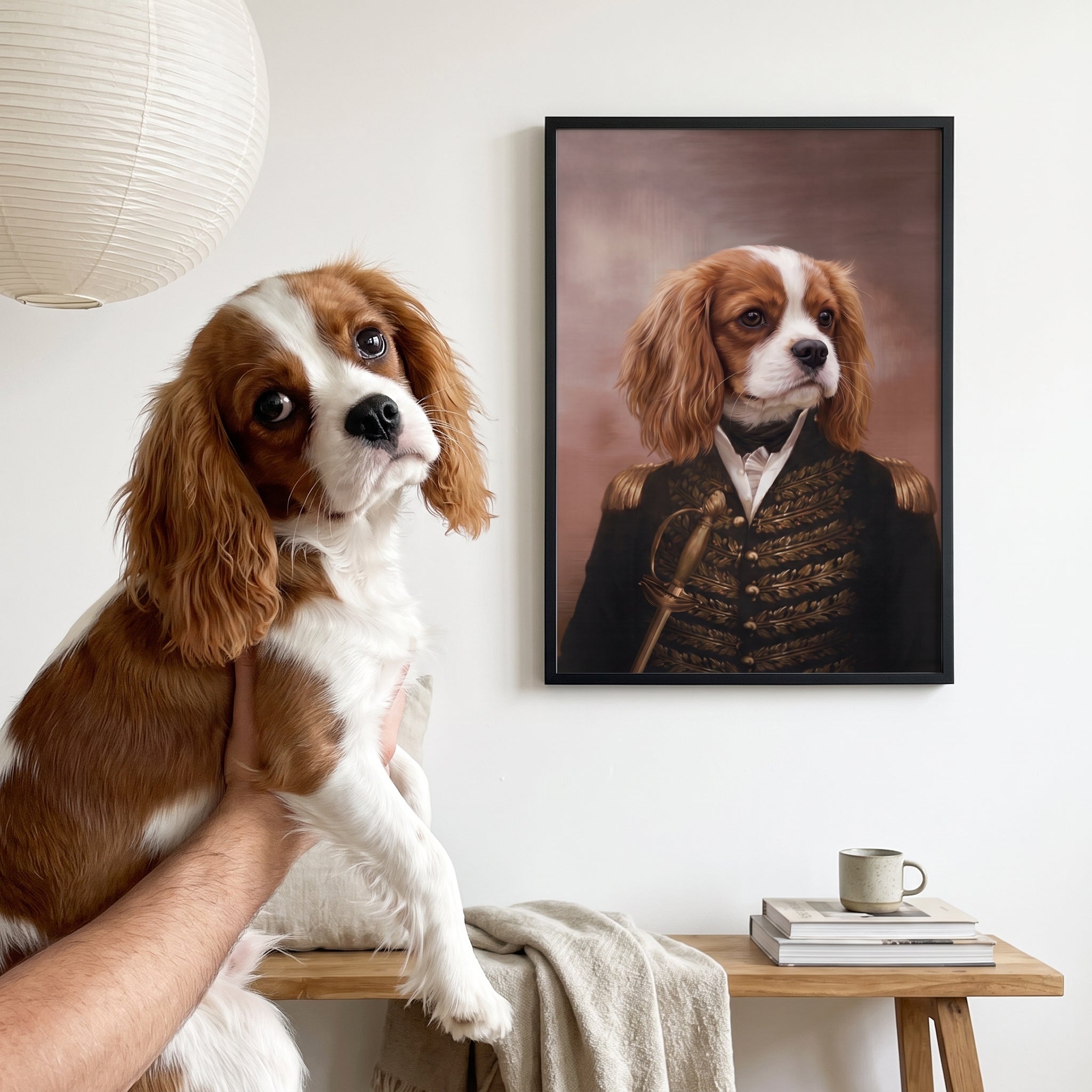 Cavalier king charles spaniel next to its The General custom pet poster