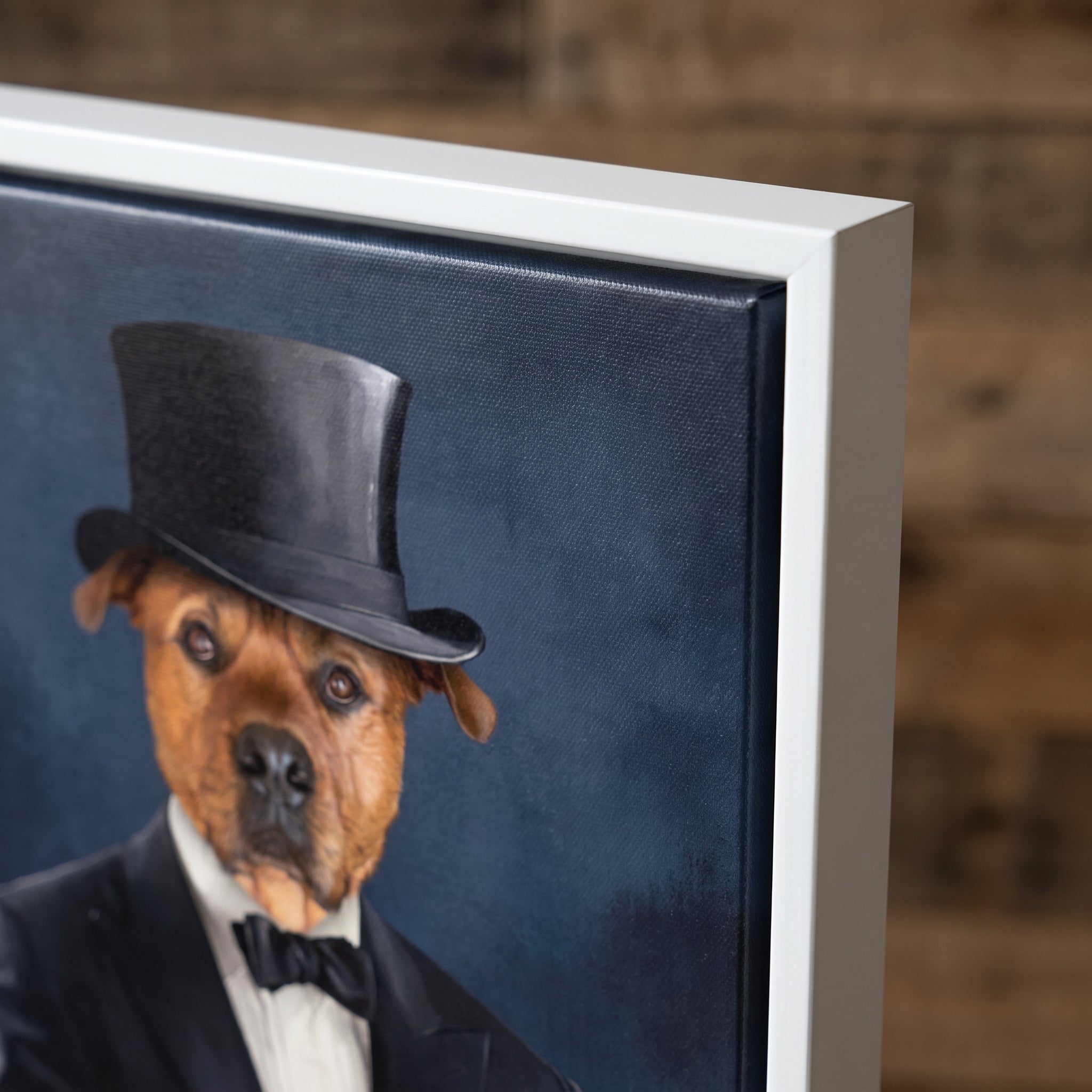 Close-up details of The Gentleman custom pet canvas