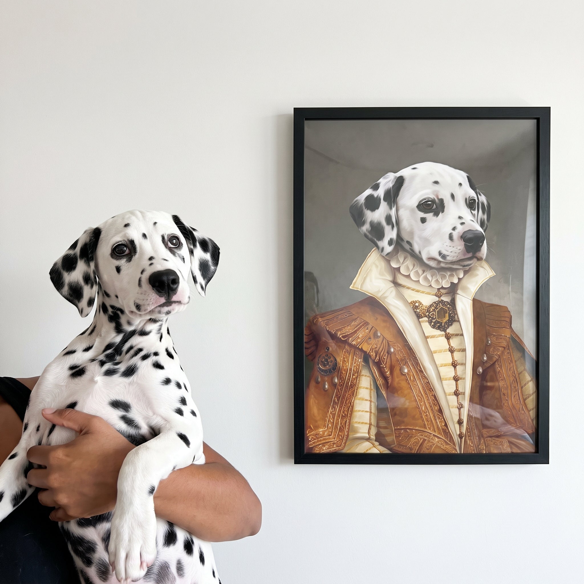 Dalmatian next to its The Golden Princess custom pet poster