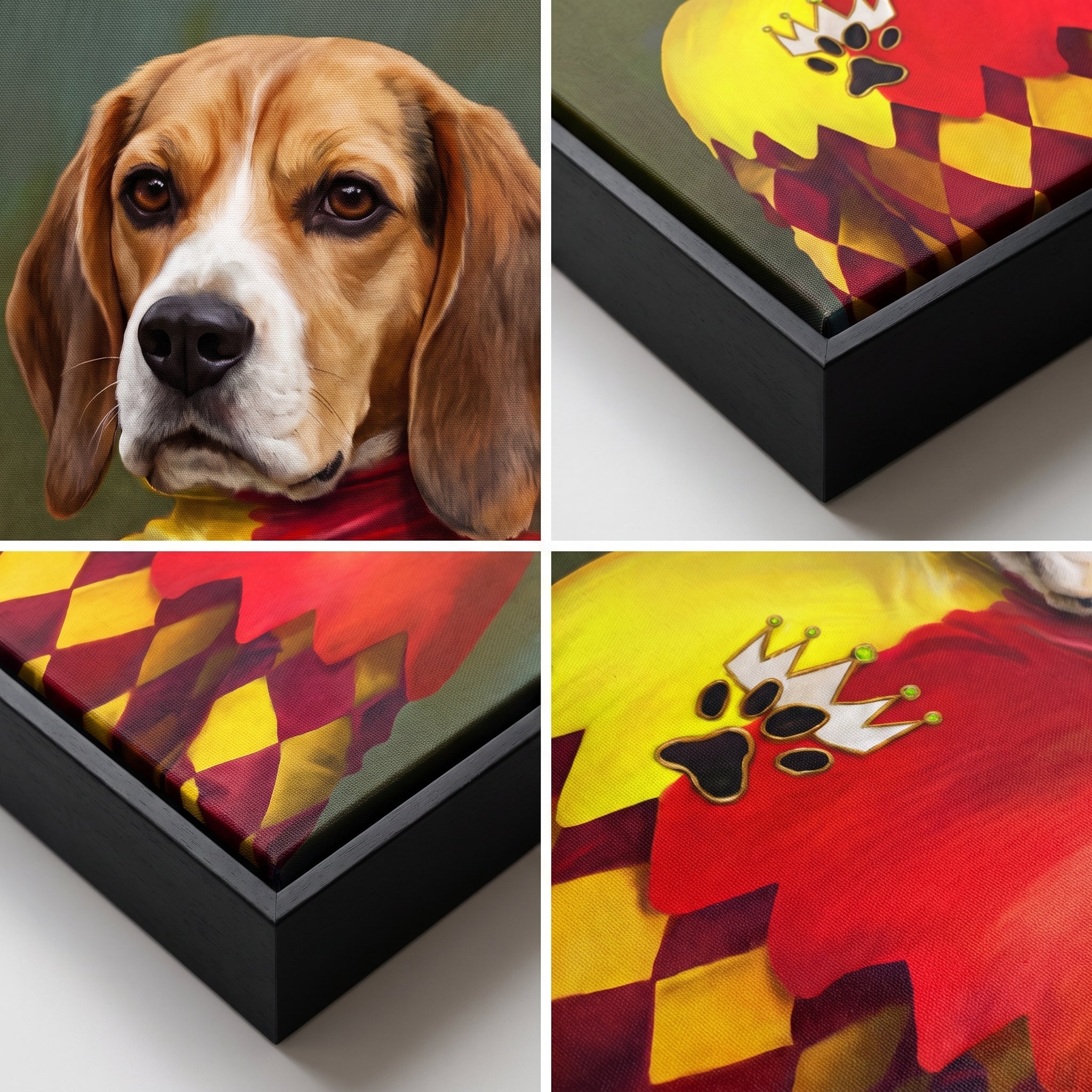 Close-up details of The Jester custom pet canvas
