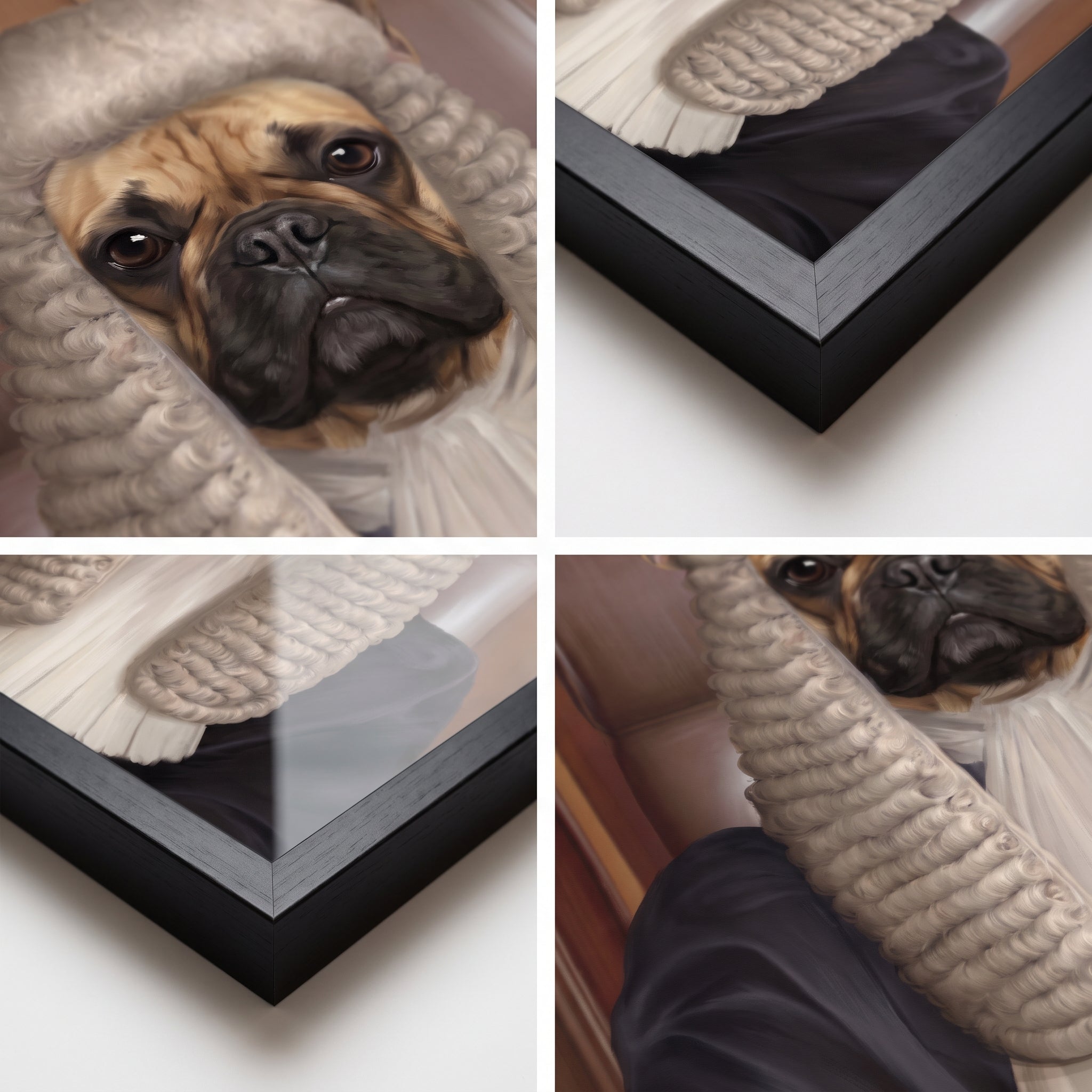 Close-up details of The Judge custom pet poster