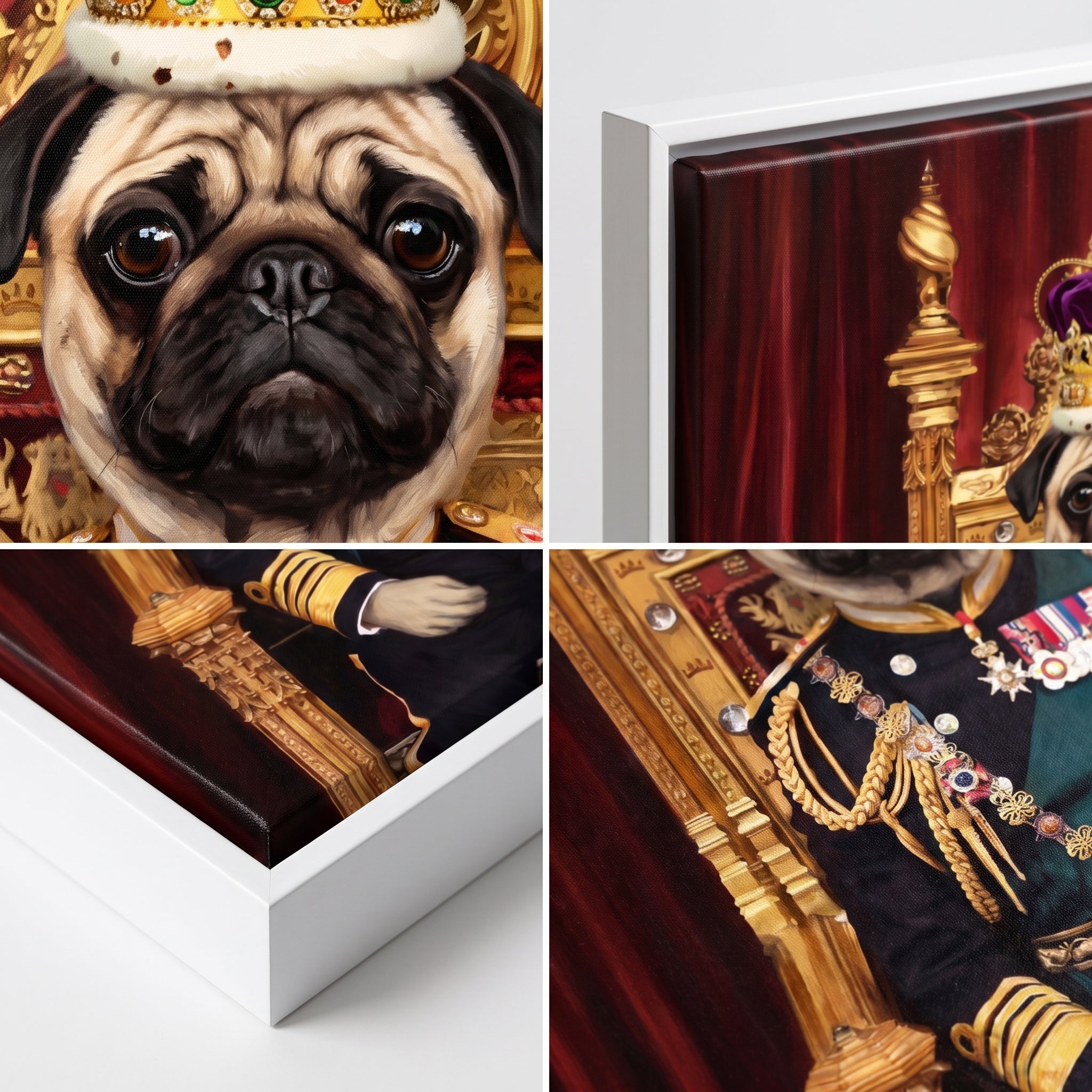 Close-up details of The King custom pet canvas