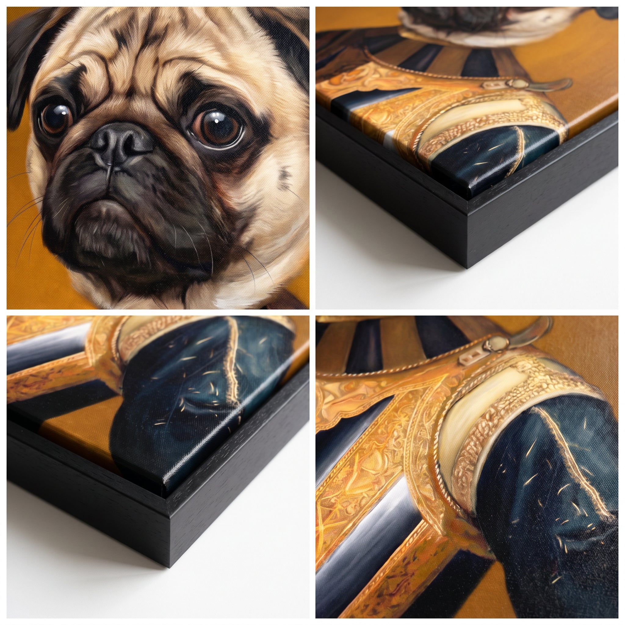 Close-up details of The Knight custom pet canvas