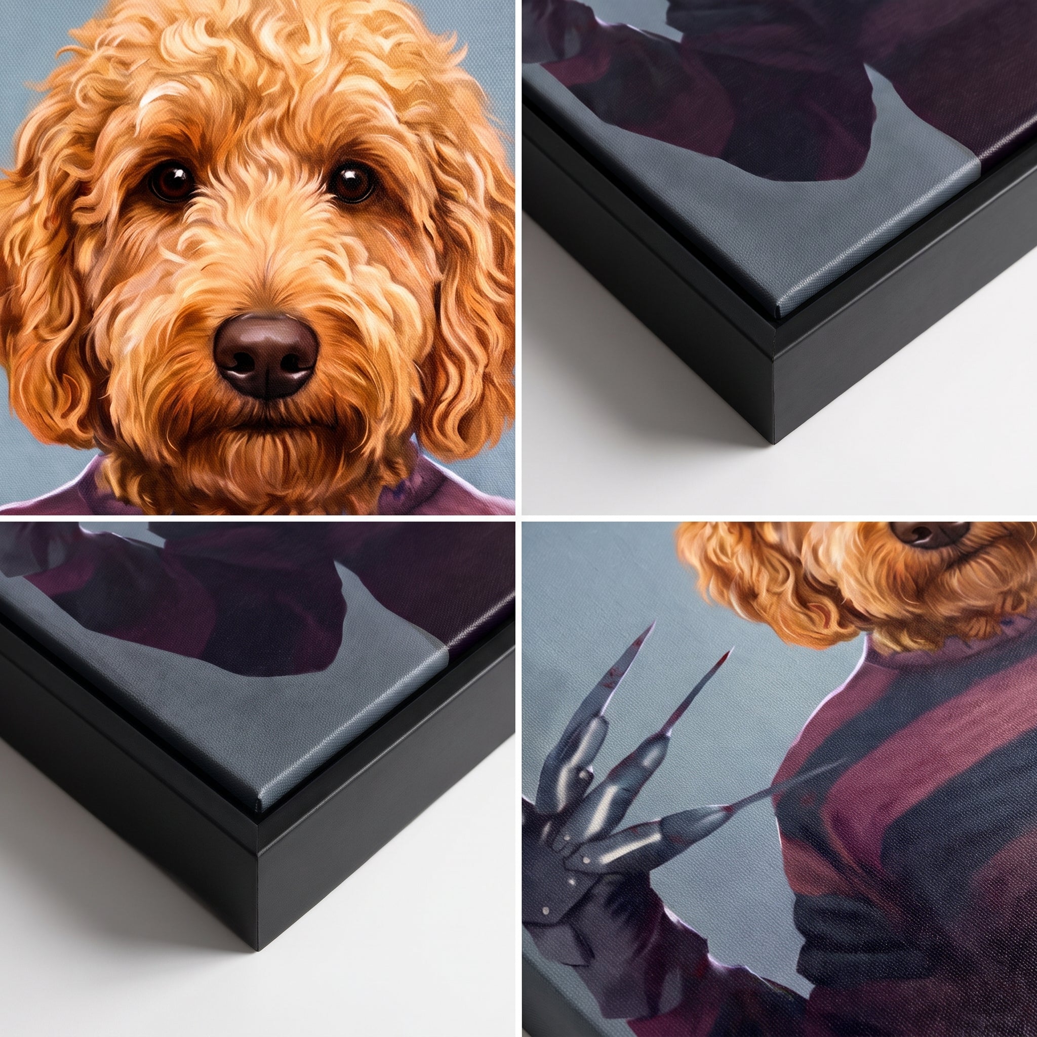 Close-up details of The Krueger custom pet canvas