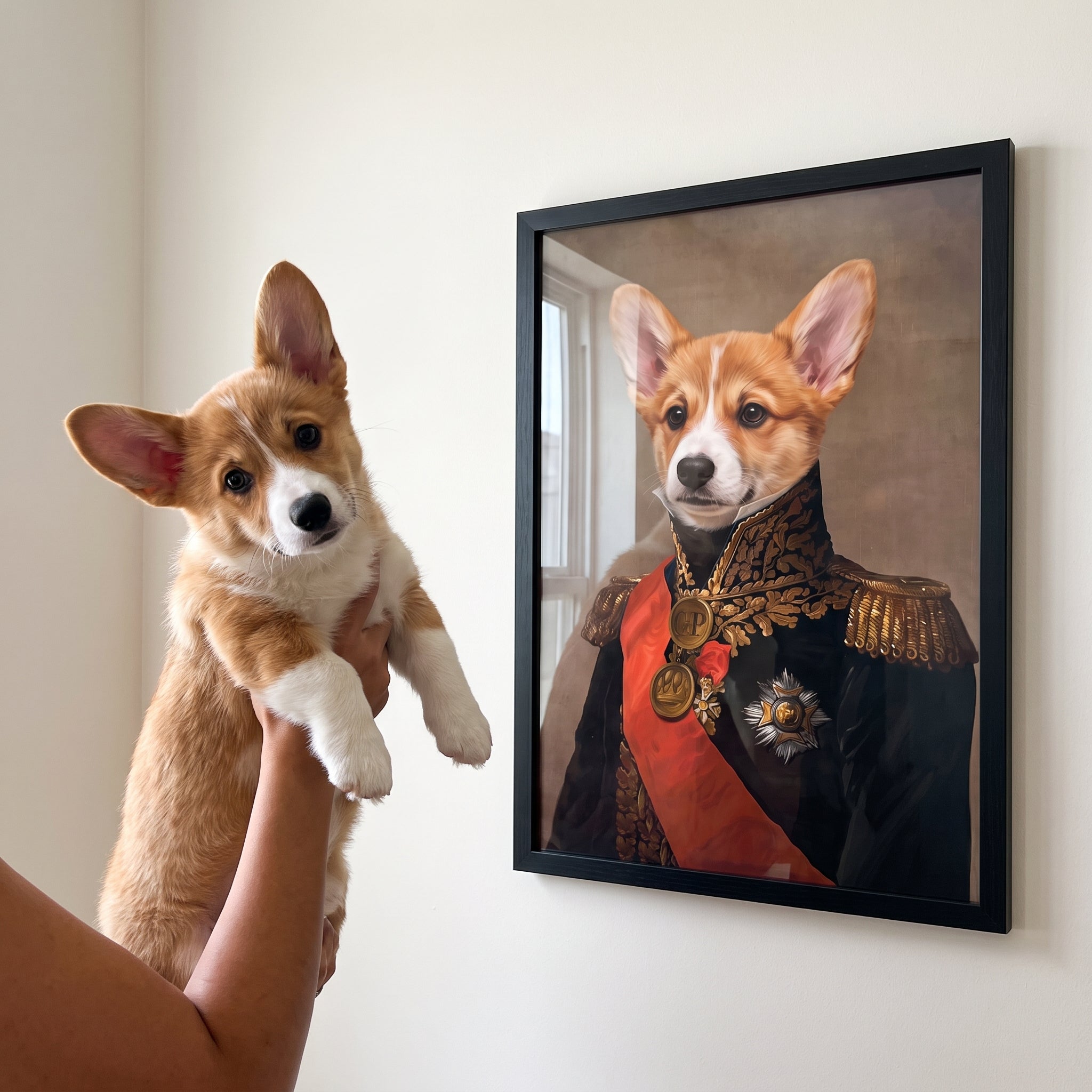 Pembroke welsh corgi next to its The Major custom pet poster