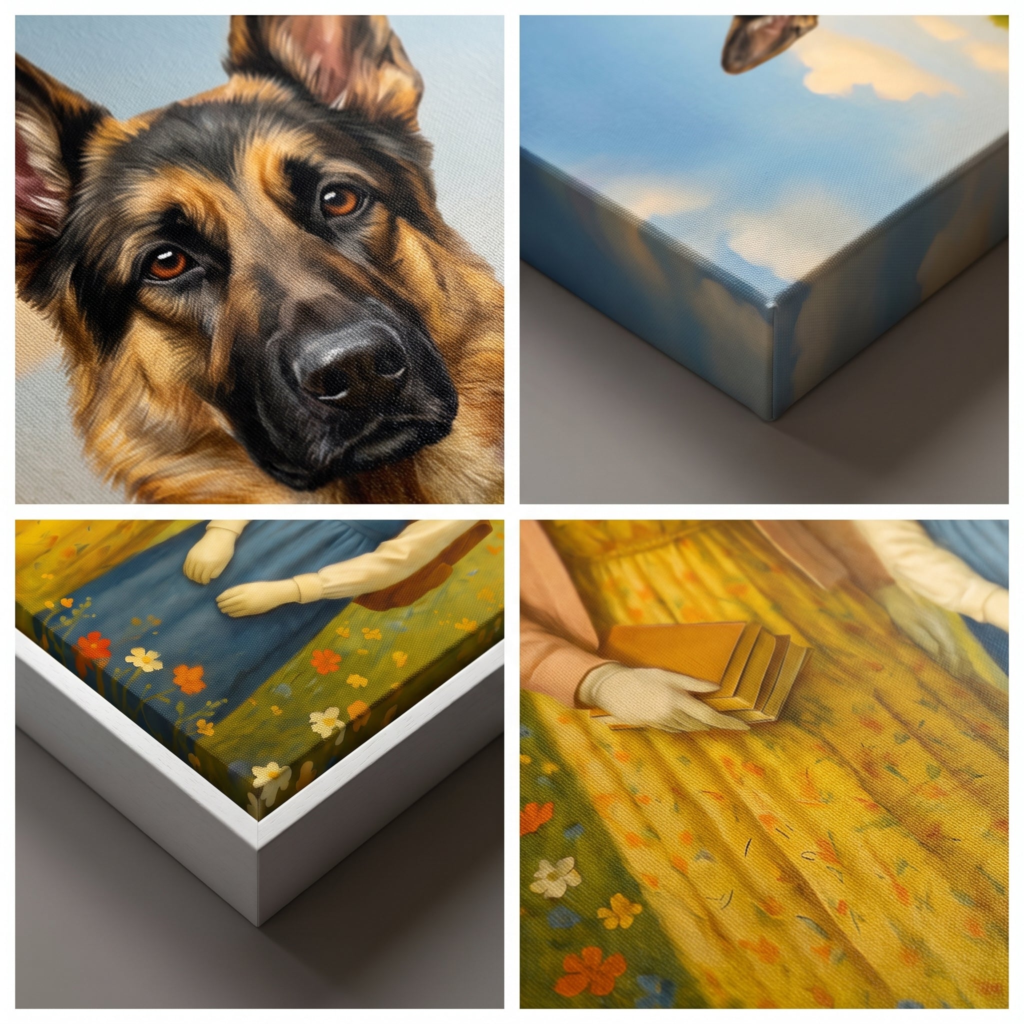 Close-up details of The Miss Honey custom pet canvas
