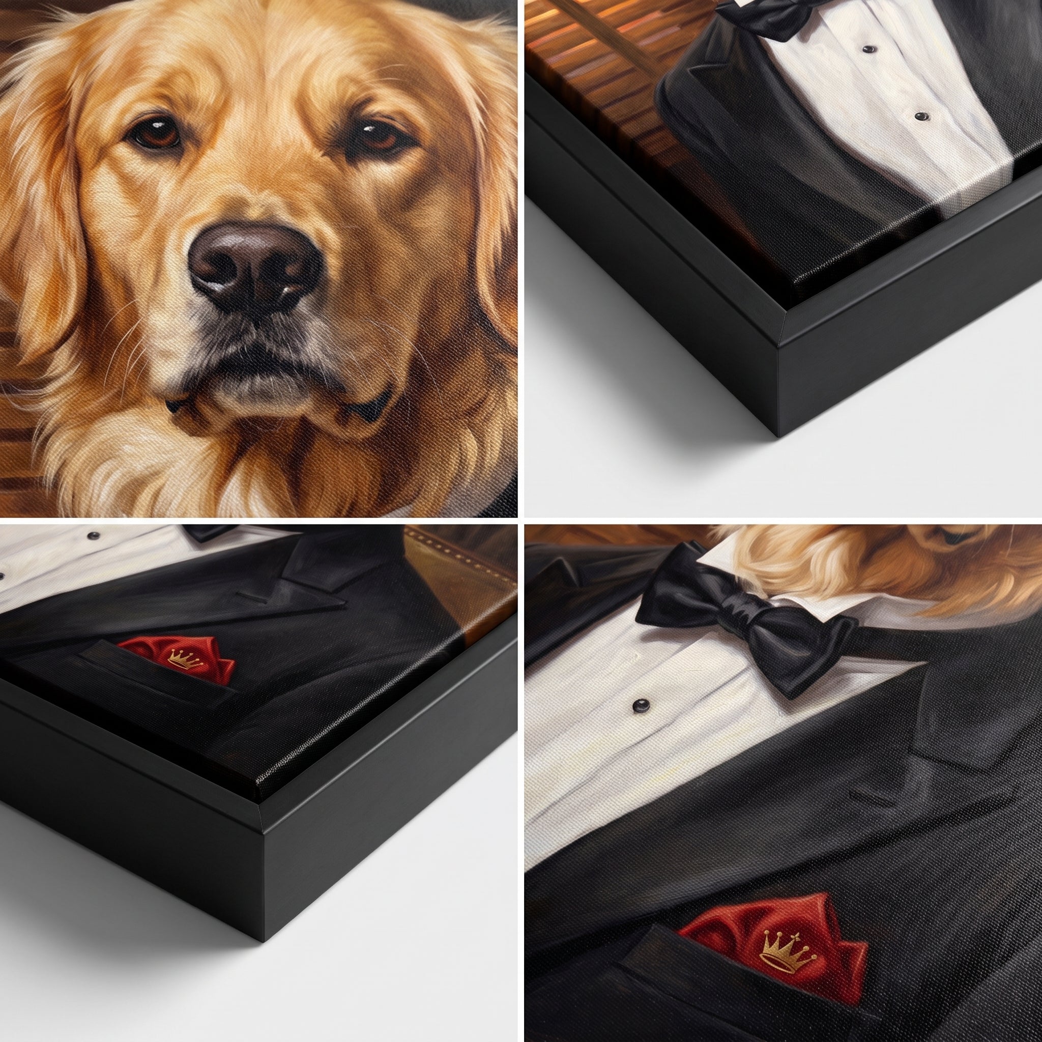 Close-up details of The Mobster custom pet canvas