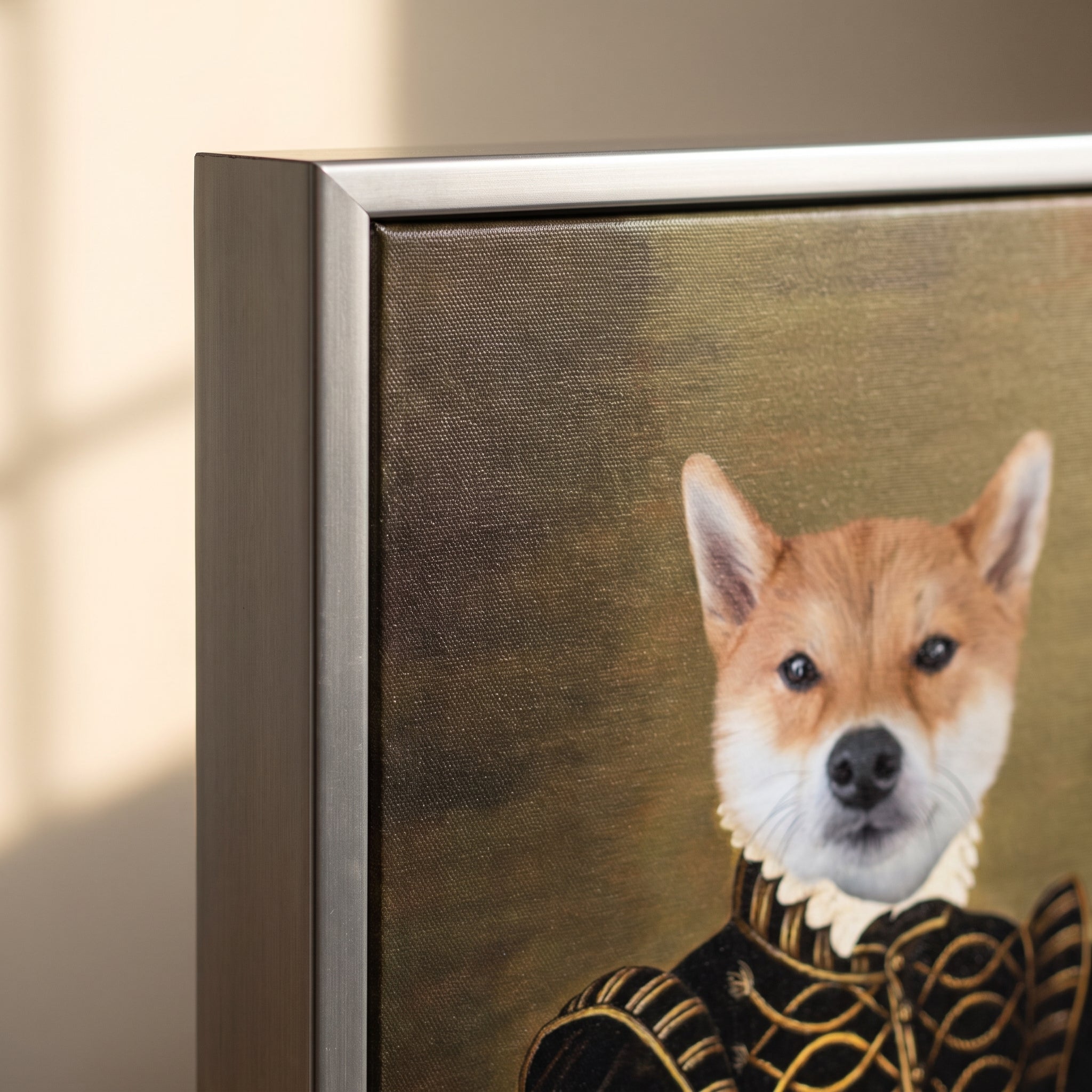 Close-up details of The Noble custom pet canvas