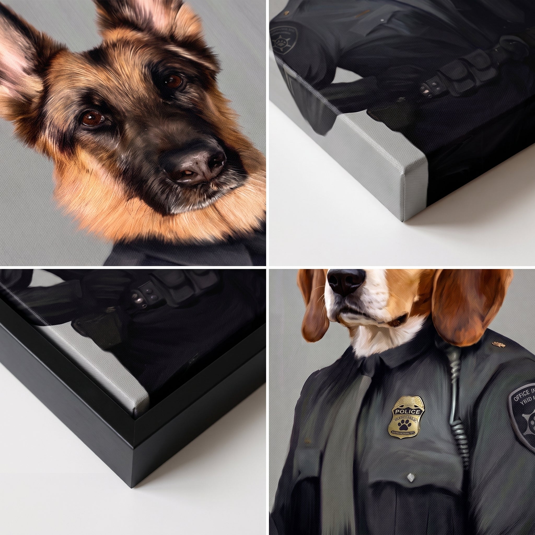 Close-up details of The Officers custom pet canvas
