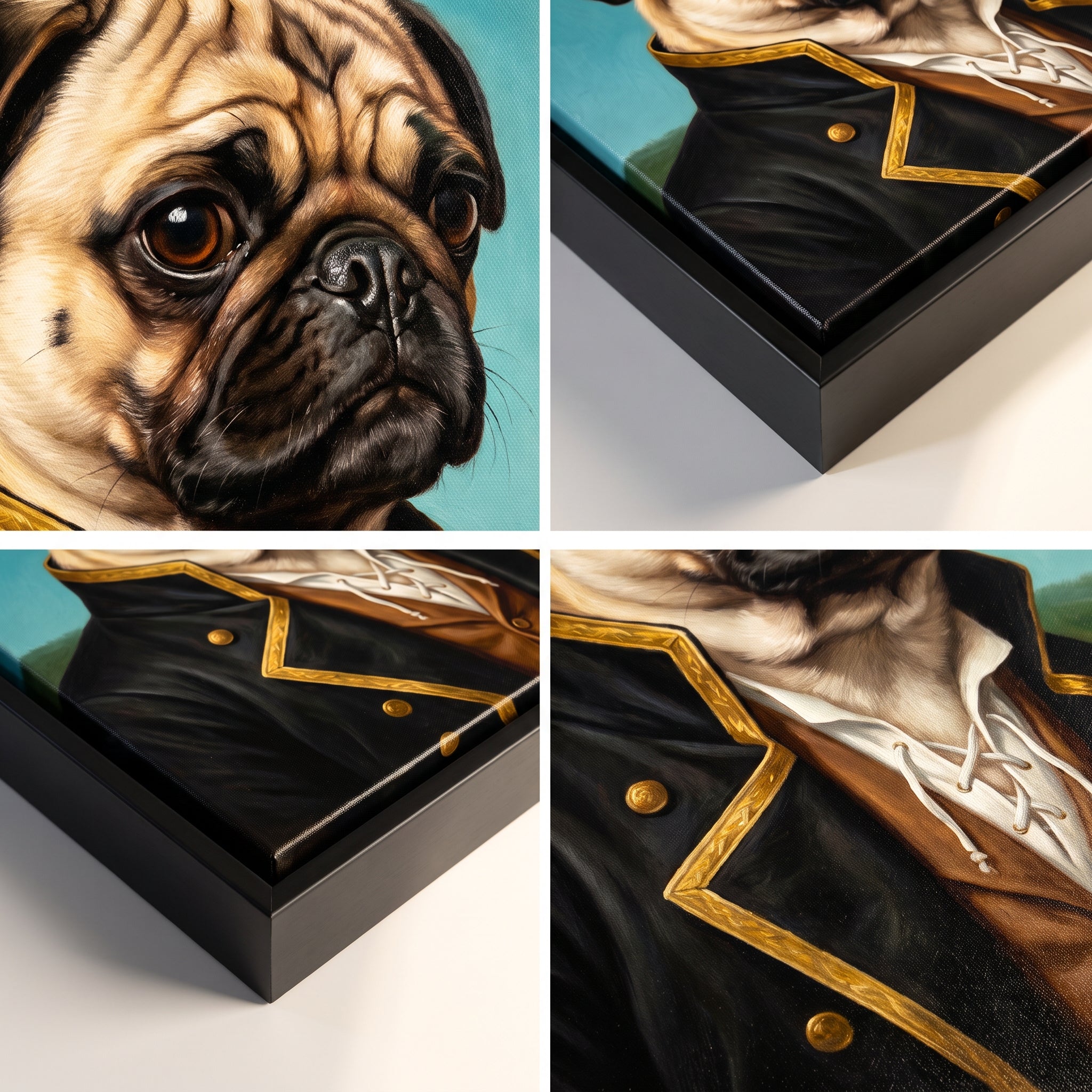 Close-up details of The Pirate custom pet canvas
