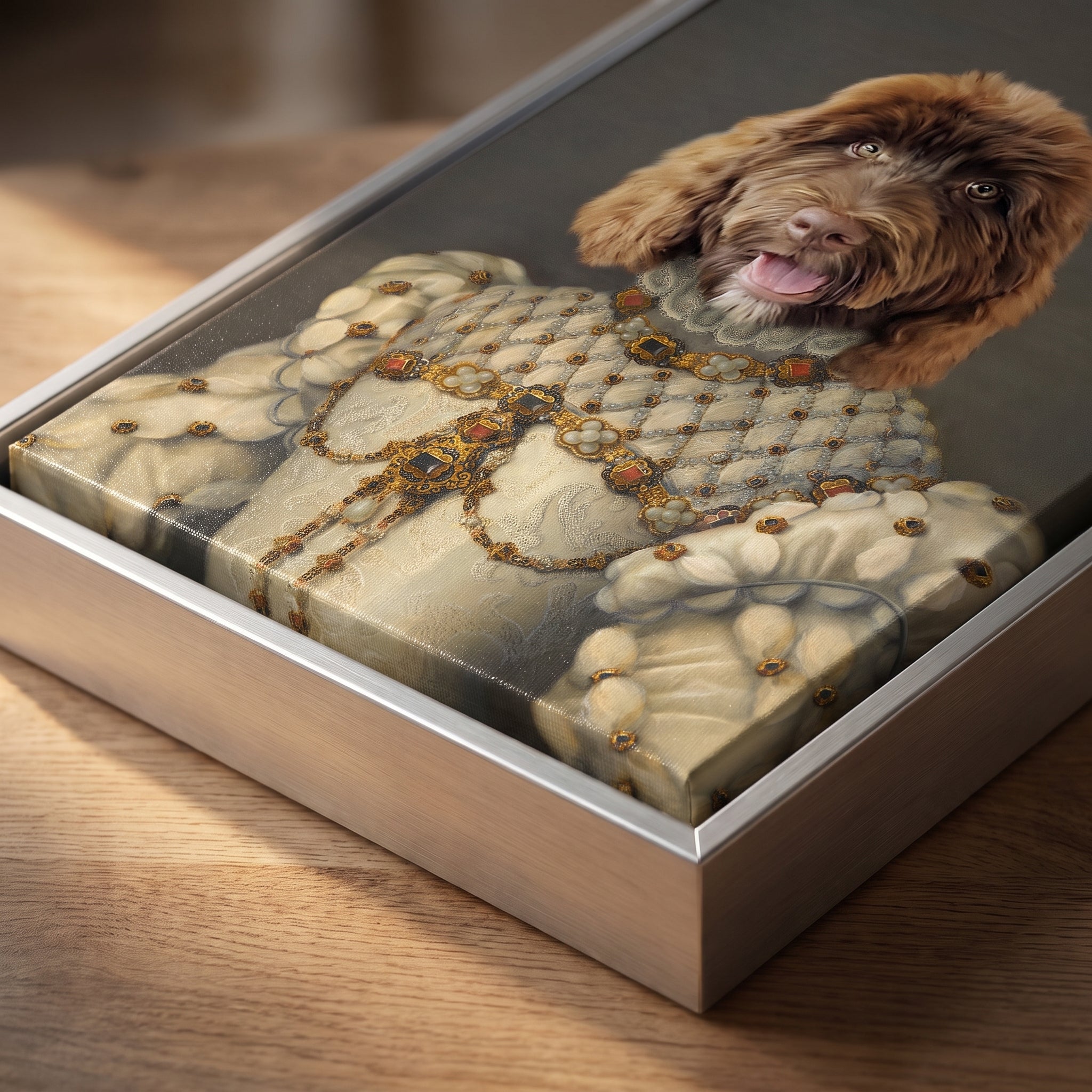 Close-up details of The Princess custom pet canvas