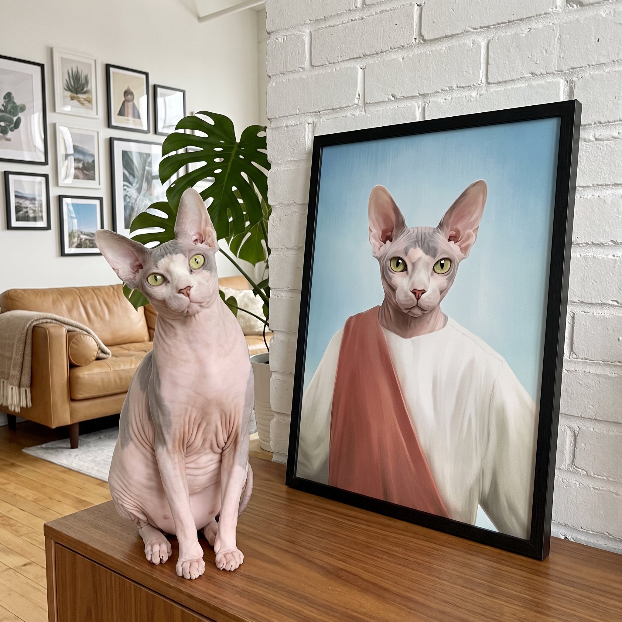 Sphynx cat next to its The Prophet custom pet poster