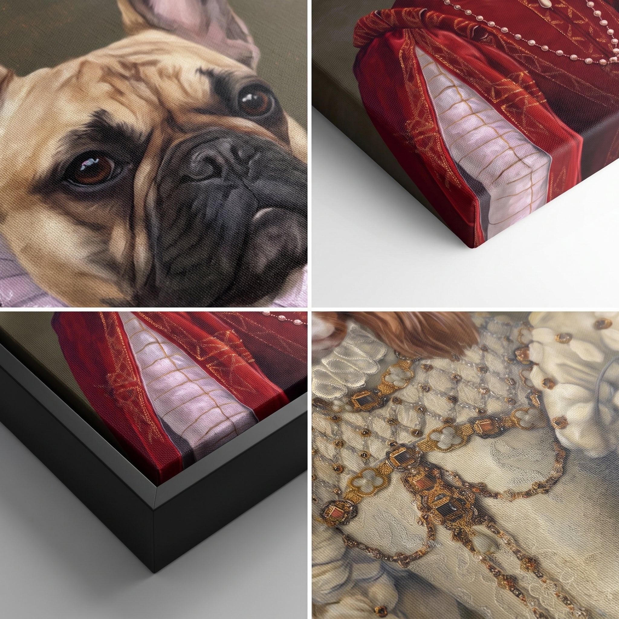 Close-up details of The Queen of Roses and Princess custom pet canvas