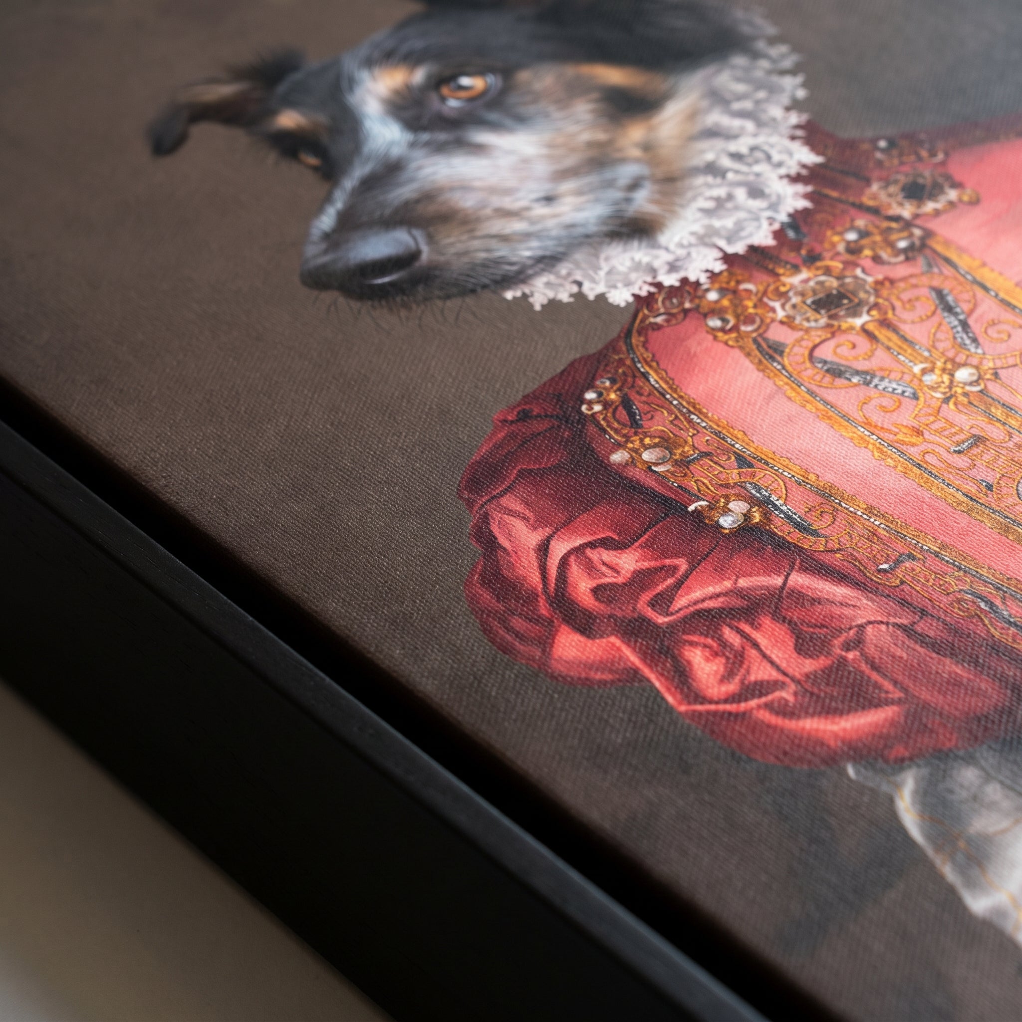 Close-up details of The Red Rose custom pet canvas