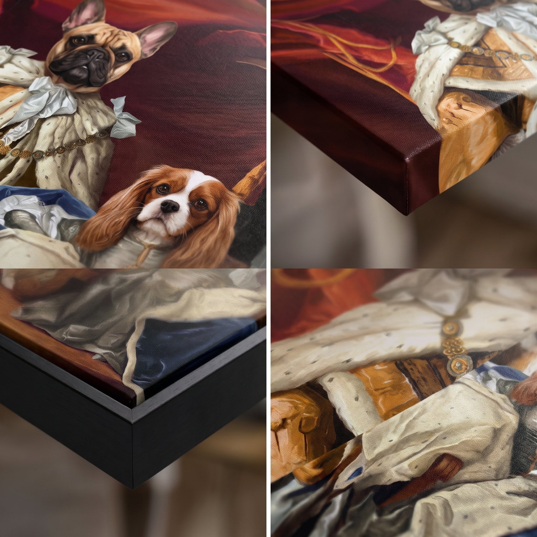 Close-up details of The Royal Couple custom pet canvas