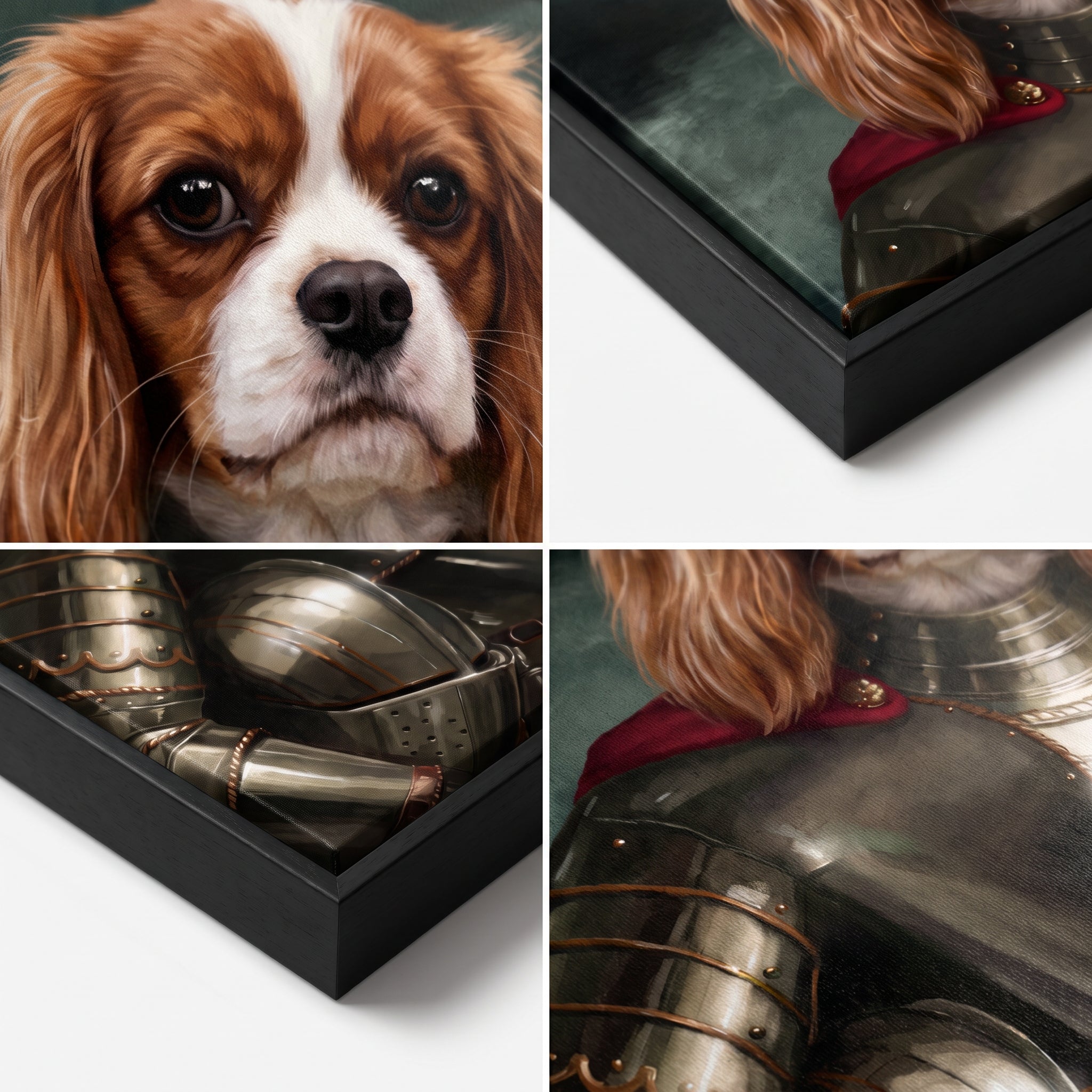 Close-up details of The Royal Knight custom pet canvas