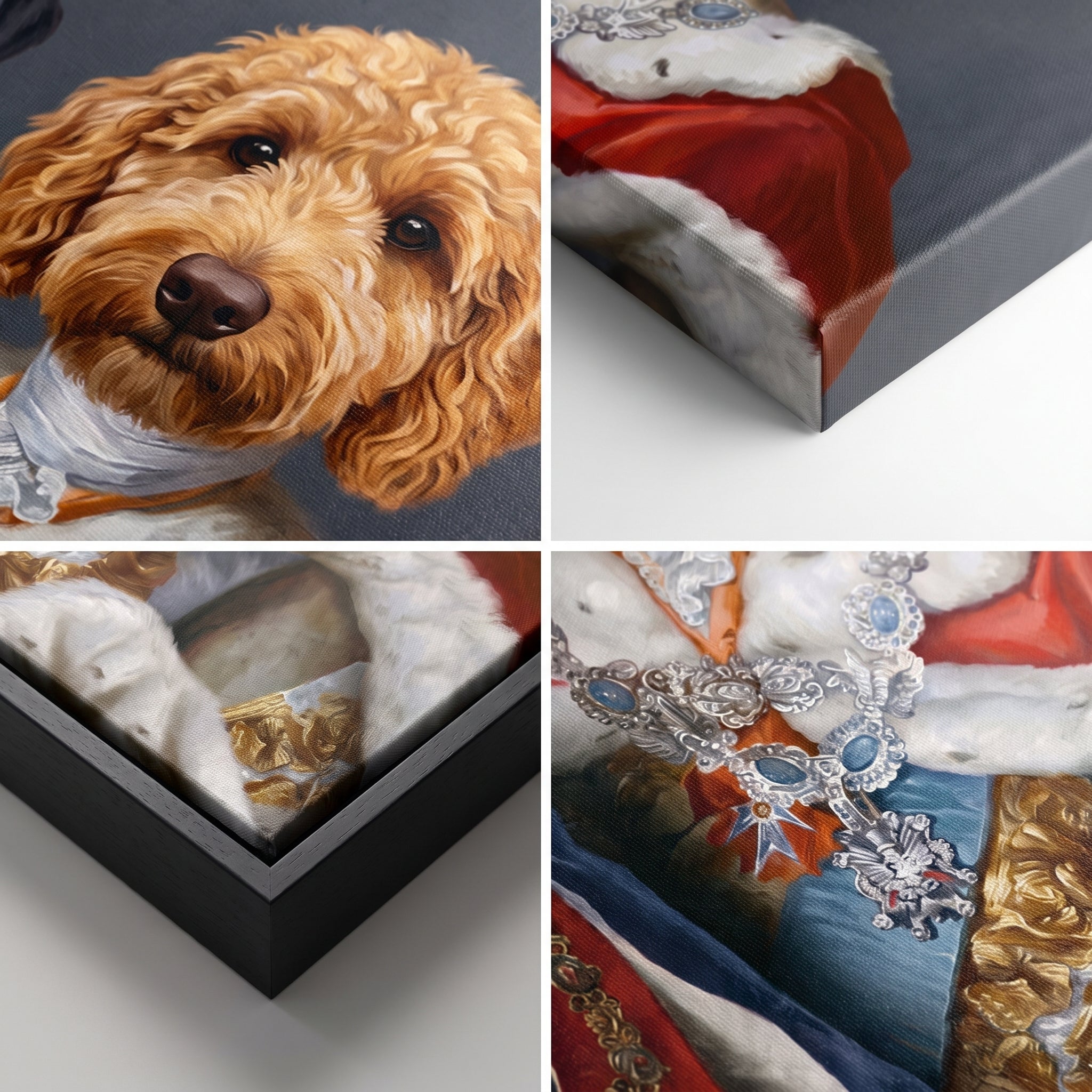 Close-up details of The Rulers custom pet canvas