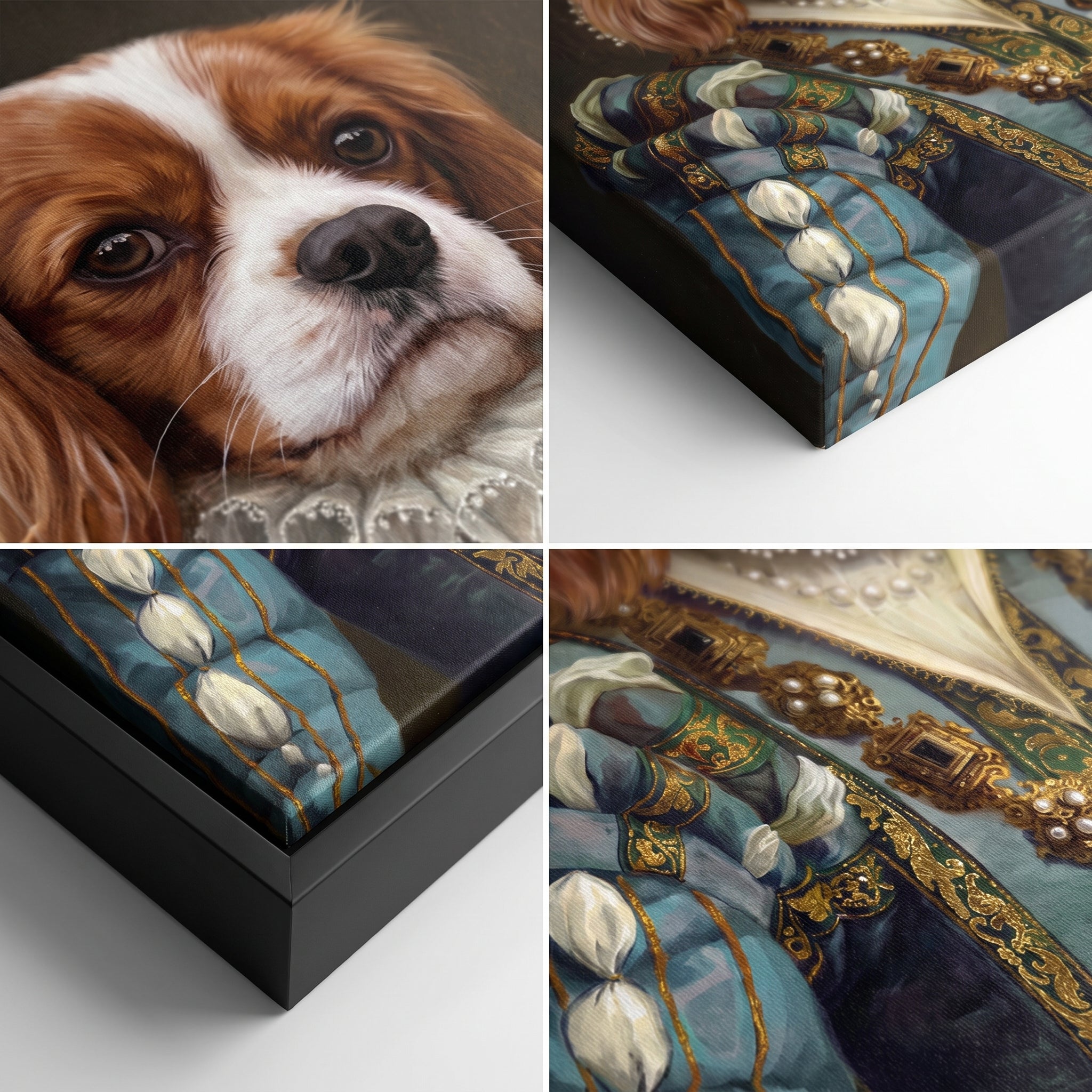 Close-up details of The Sapphire Queen custom pet canvas
