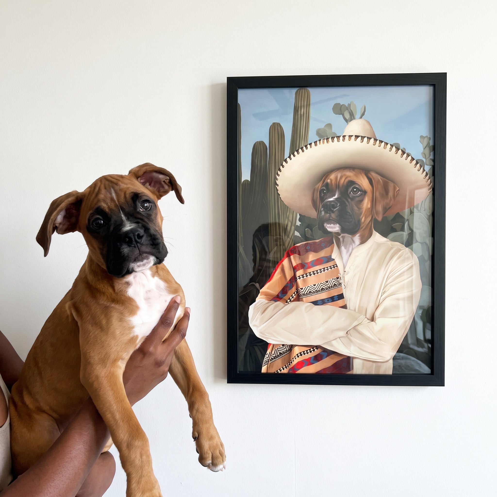 Boxer next to its The Sombrero custom pet poster