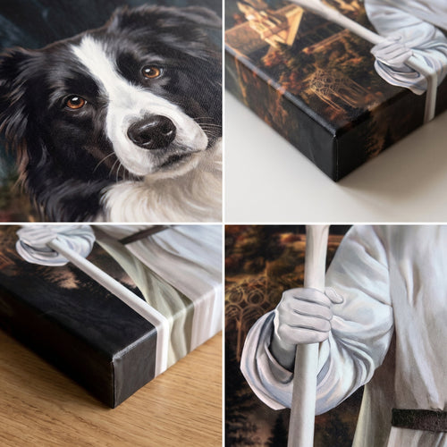 Close-up details of The Sorcerer custom pet canvas