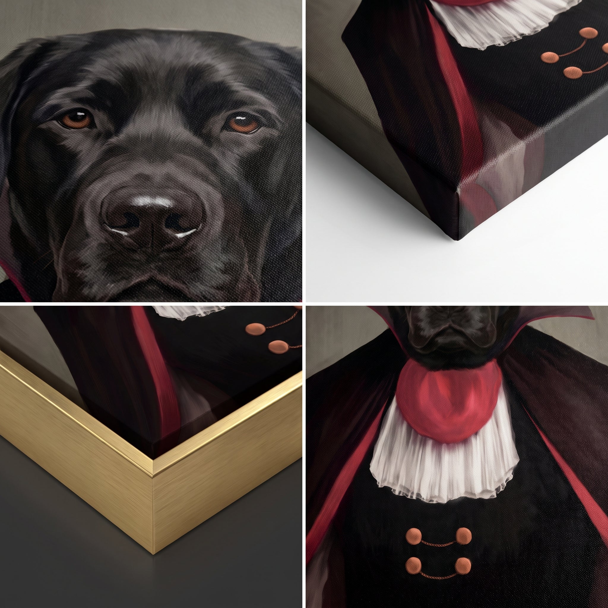 Close-up details of The Vampire custom pet canvas