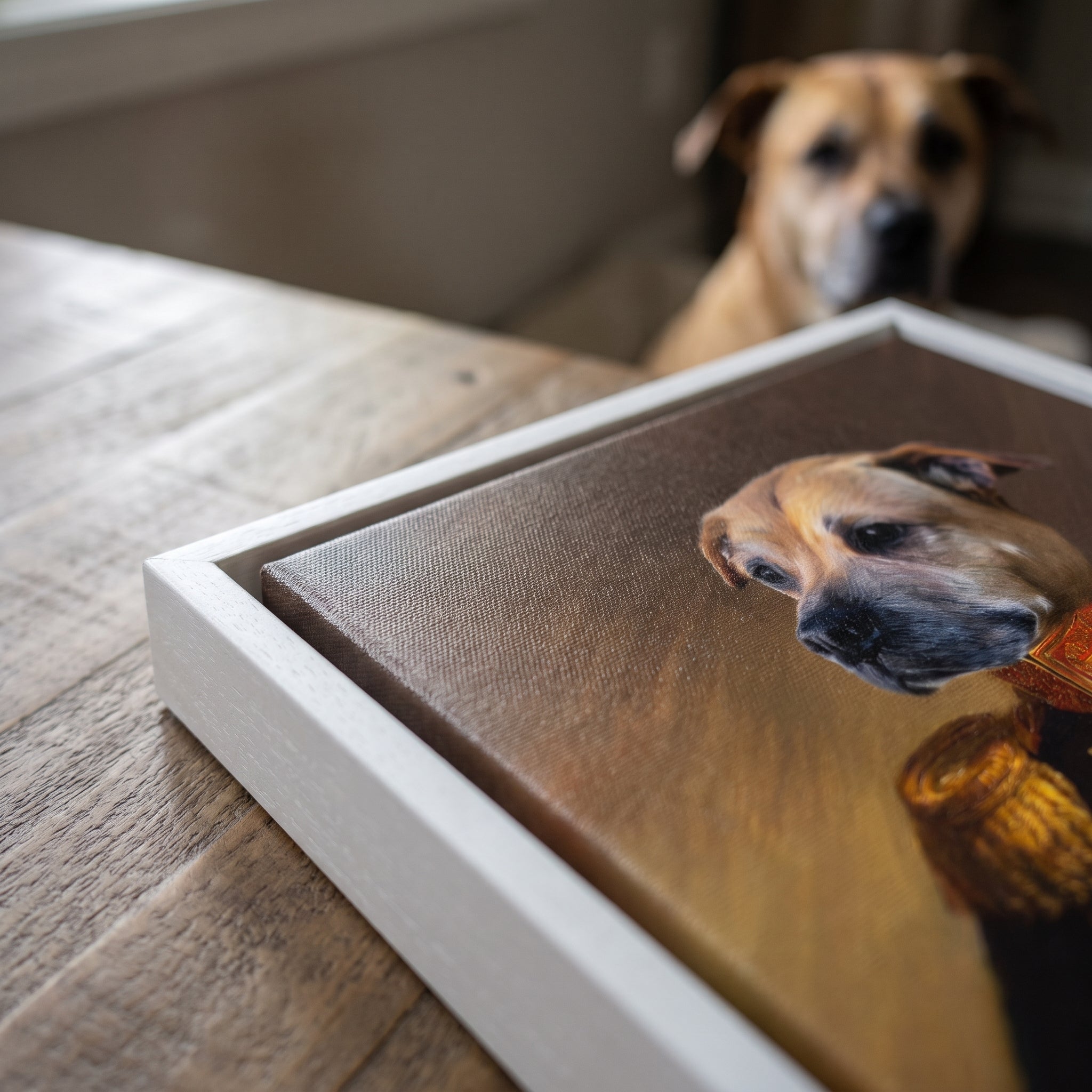 Close-up details of The Veteran custom pet canvas