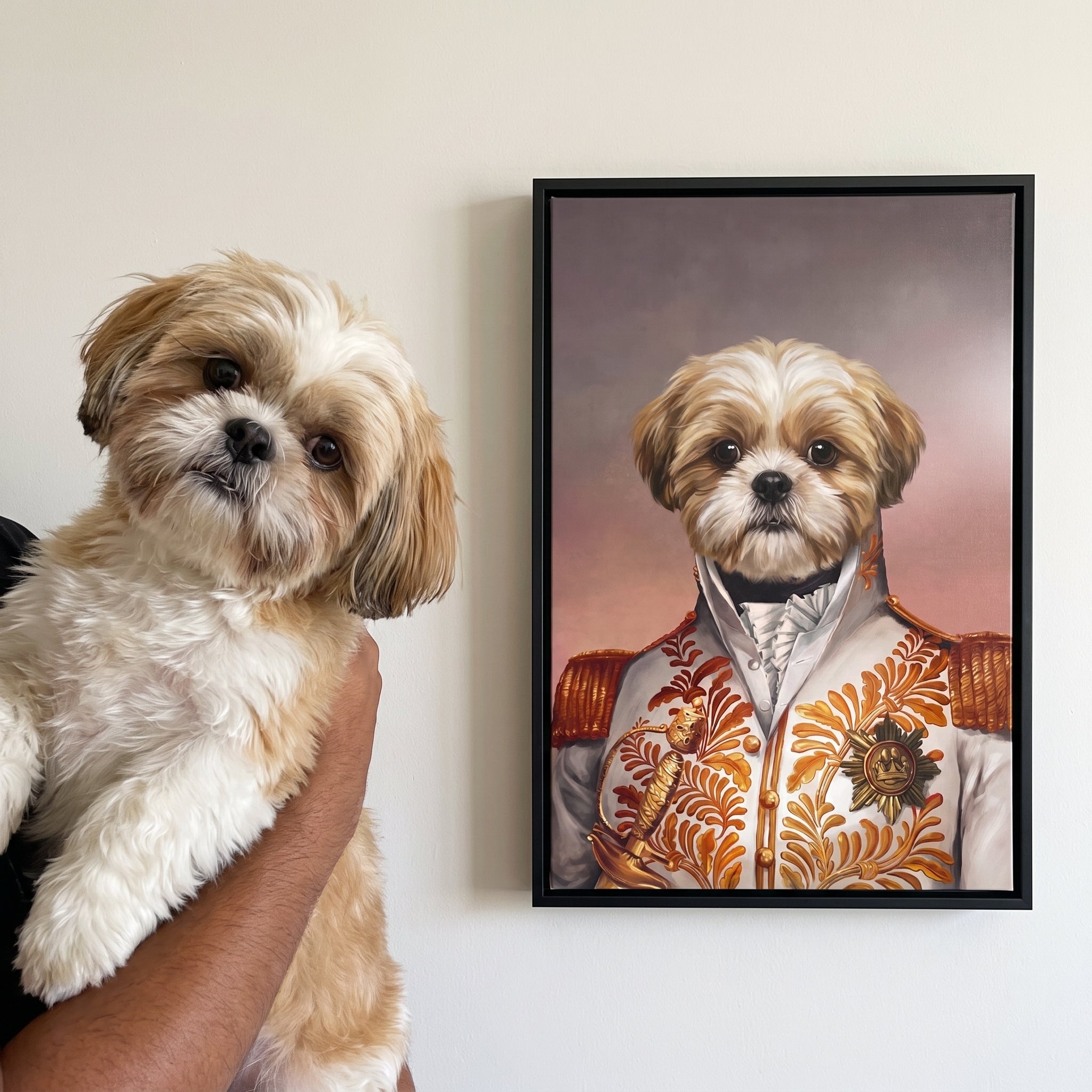 Shih tzu next to its The White General custom pet canvas