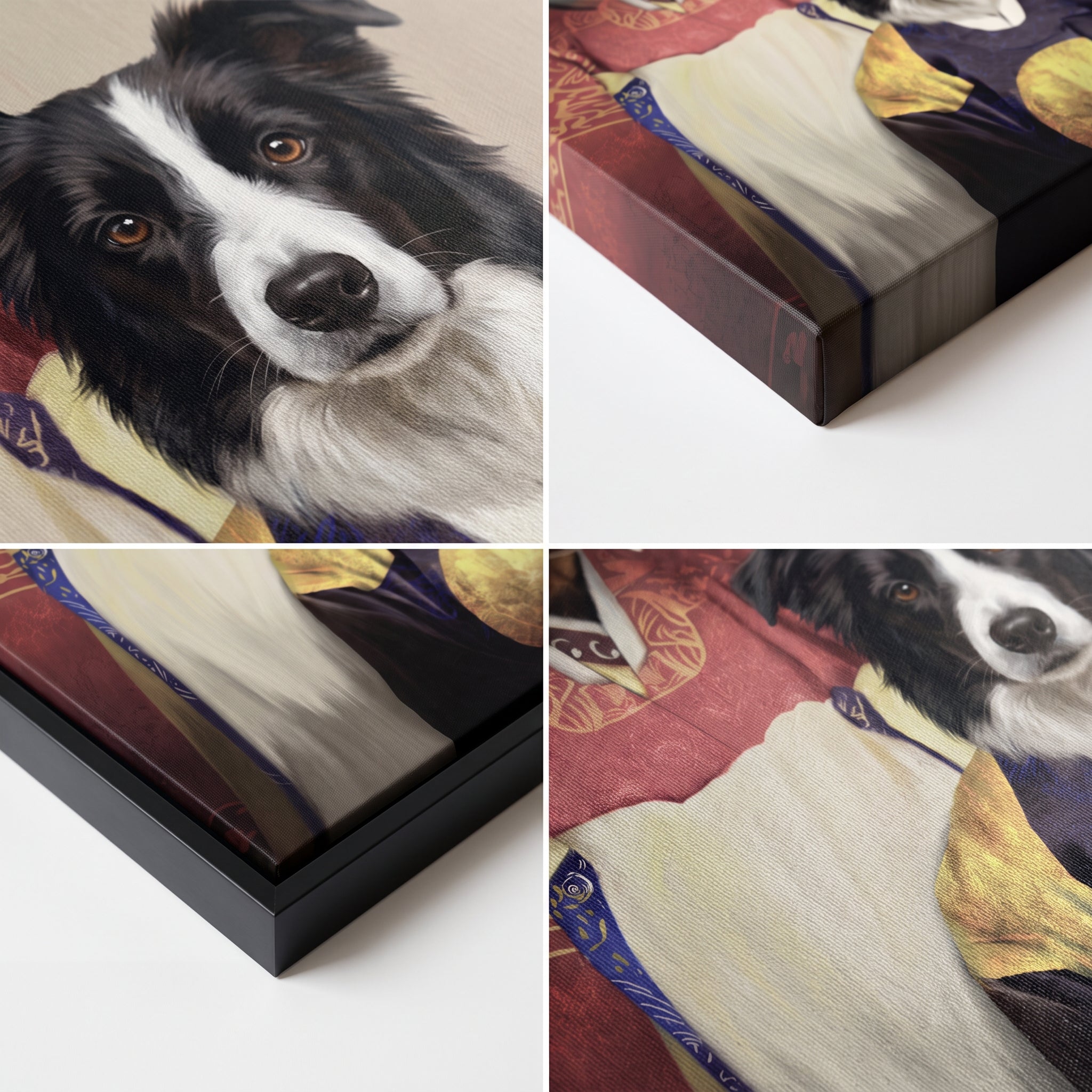 Close-up details of The Wise Pair custom pet canvas