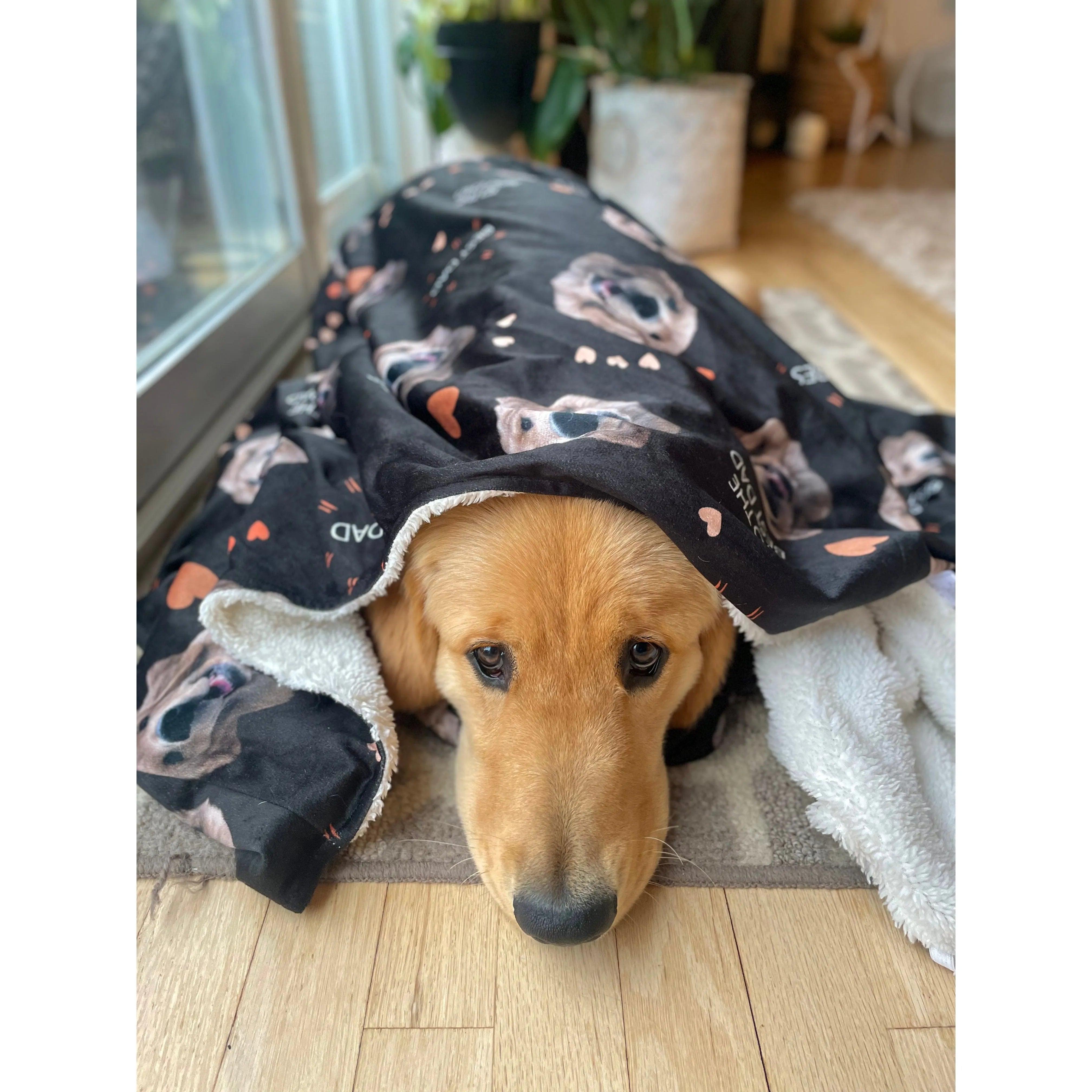 Dog Dad Hooded Blanket - Super Soft Fleece with Pet Face Pattern