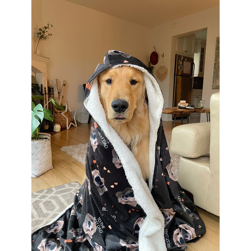 Dog Dad Hooded Blanket - Super Soft Fleece with Pet Face Pattern