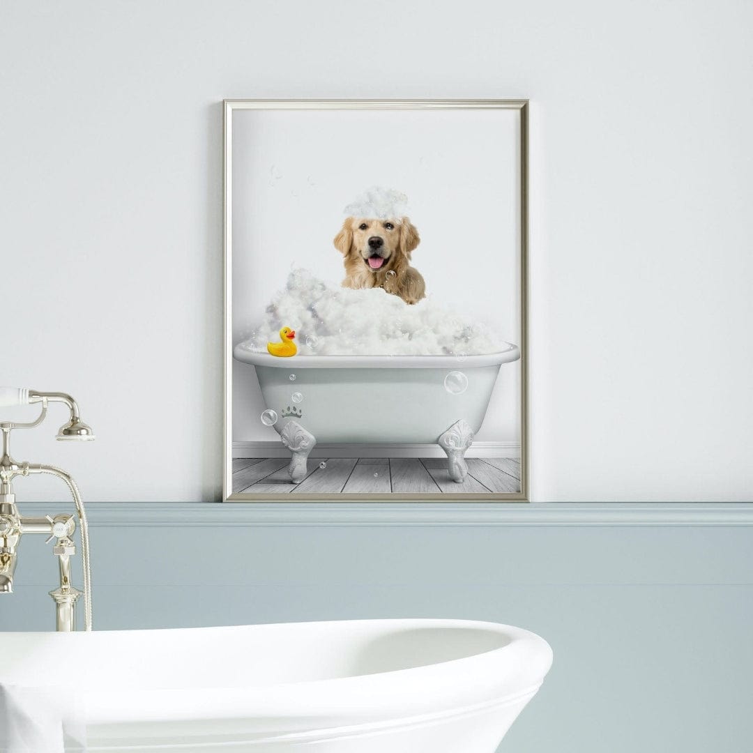 Crown and Paw - Canvas Bath Tub Pet Portrait (One Pet) - Custom Pet Art