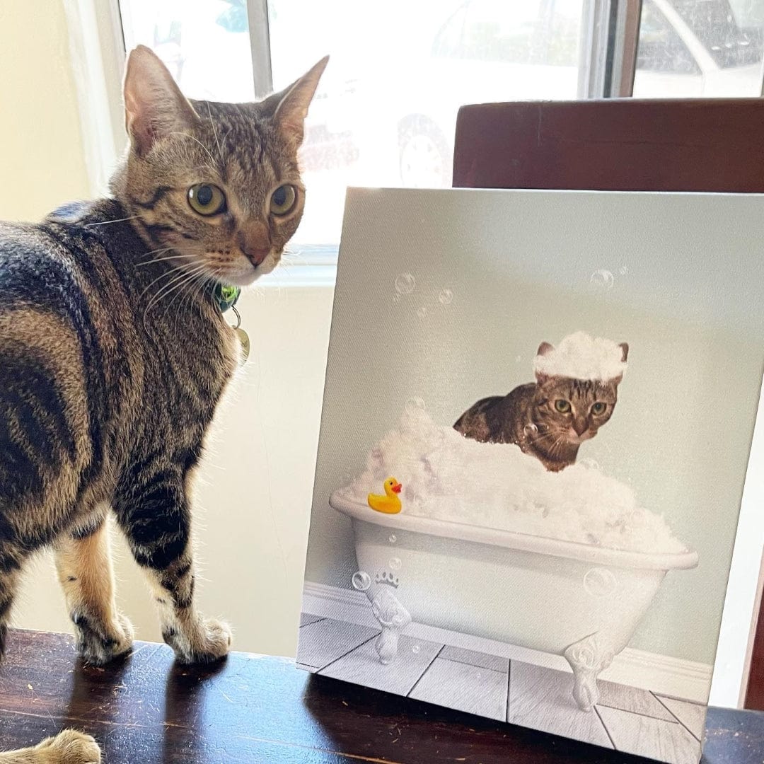 Crown and Paw - Canvas Bath Tub Pet Portrait (One Pet) - Custom Pet Art
