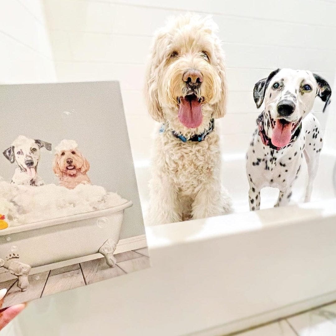 Bath Tub Pet Portrait (Two Pets) - Custom Pet Art
