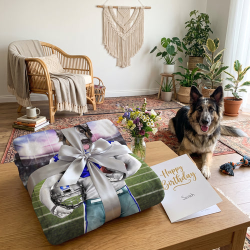 Pet with The Dallas Goodboys custom pet blanket: gift