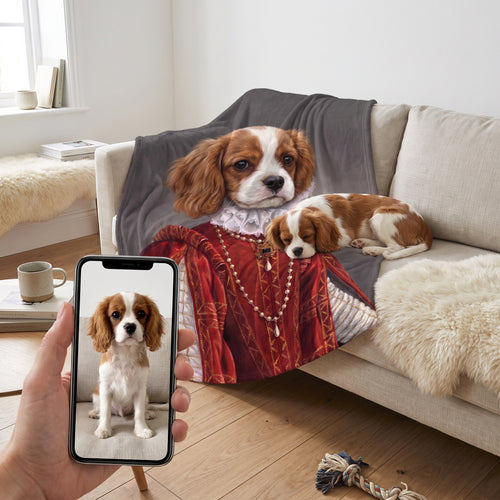 Cavalier King Charles spaniel with The Queen of Roses custom pet blanket: pet + phone + blanket