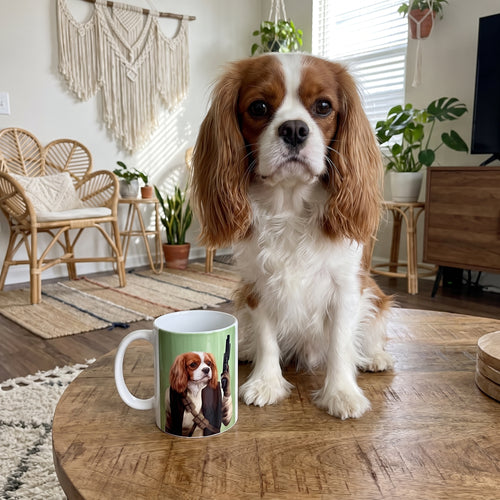 Cavalier King Charles spaniel with The Rebel custom mug: funny side-by-side