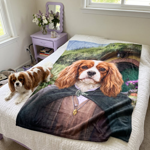 Cavalier King Charles spaniel with The Ringbearer custom pet blanket: on the bed