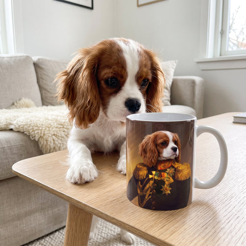 Cavalier King Charles spaniel with The Veteran custom mug: funny side-by-side