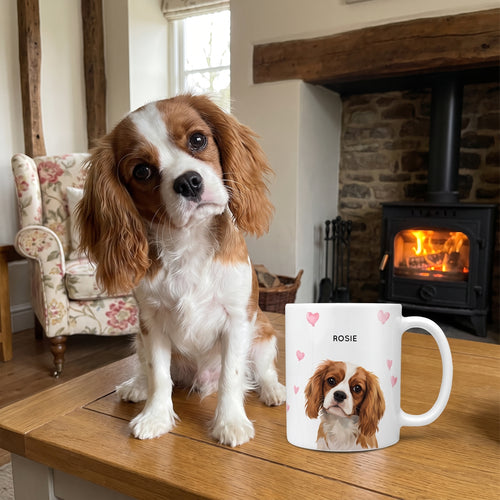 Cavalier King Charles spaniel with the Valentines Pet Portrait Mug - One Pet: funny side-by-side