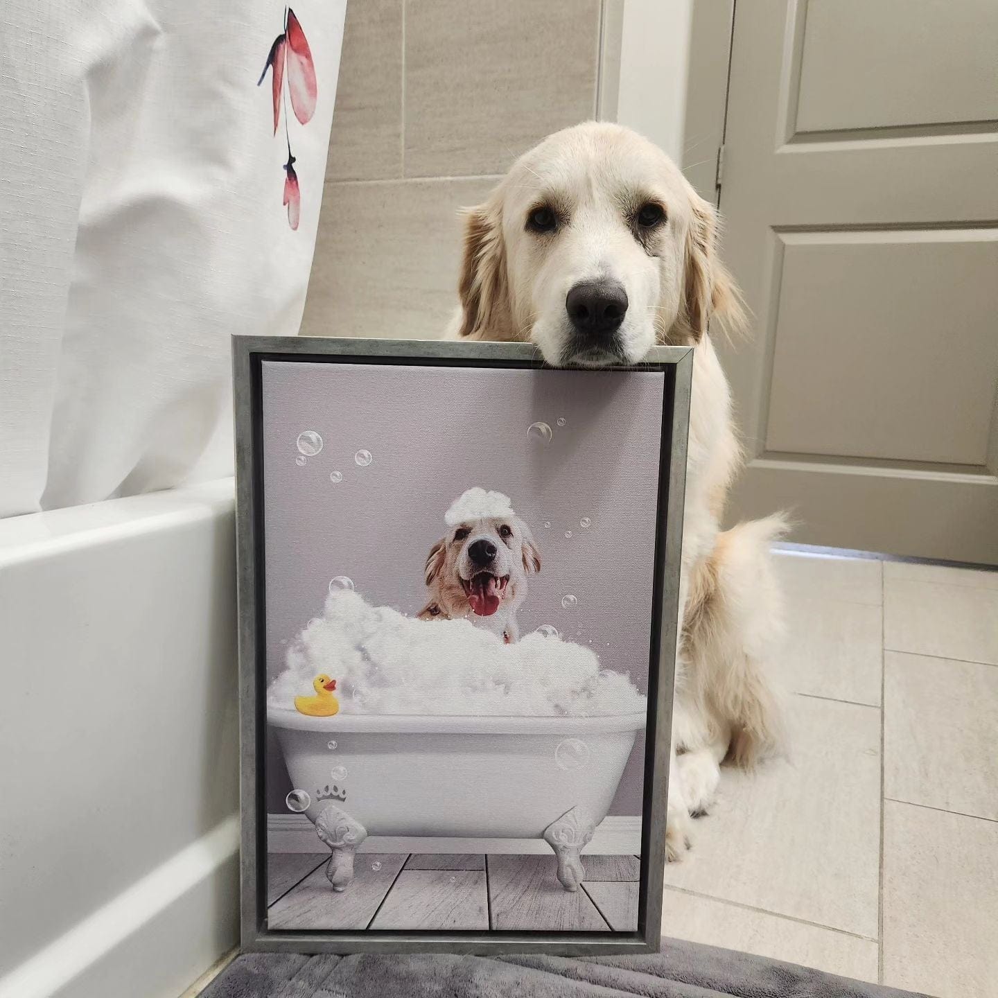 Crown and Paw - Canvas Bath Tub Pet Portrait (One Pet) - Custom Pet Art