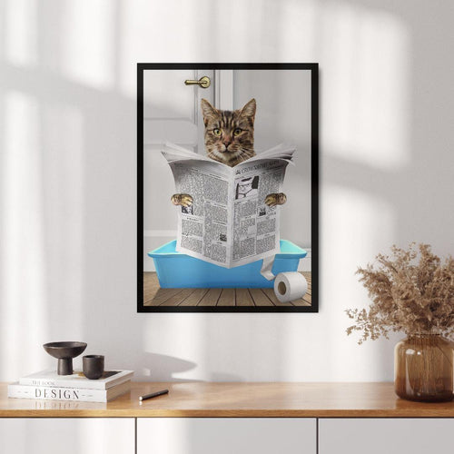 Crown and Paw - Framed Poster Custom Cat in Litter Tray Portrait - Framed Poster 8" x 10" / Black / Blue