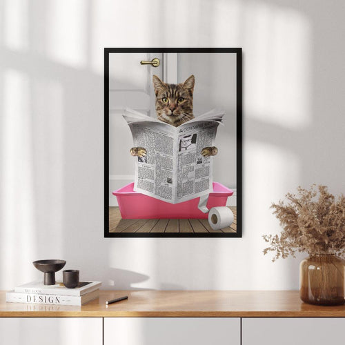 Crown and Paw - Framed Poster Custom Cat in Litter Tray Portrait - Framed Poster 12" x 16" / Black / Pink