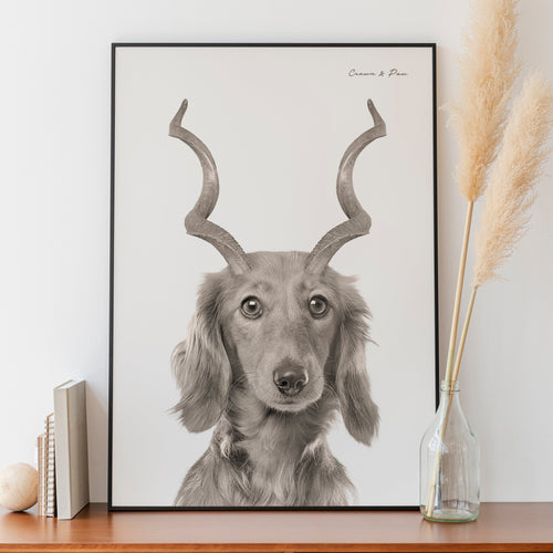 Crown and Paw - Canvas Gazelle Antlers Pet Portrait - Custom Canvas 8" x 10" / White