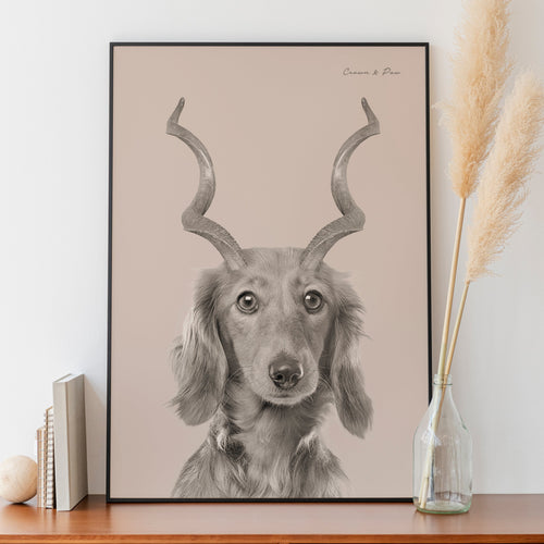 Crown and Paw - Canvas Gazelle Antlers Pet Portrait - Custom Canvas 8" x 10" / Soft Pink