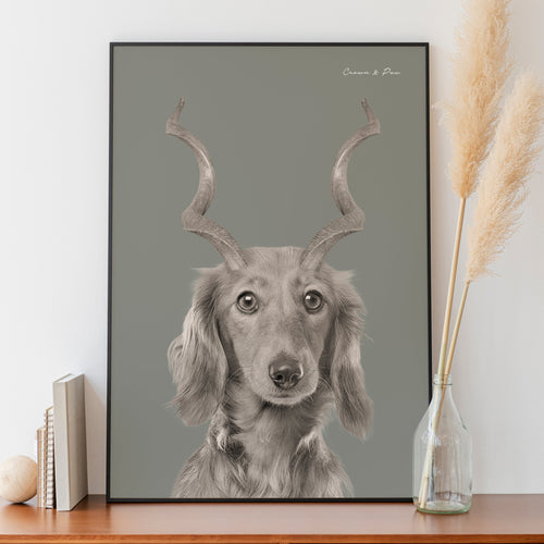 Crown and Paw - Canvas Gazelle Antlers Pet Portrait - Custom Canvas 8" x 10" / Green
