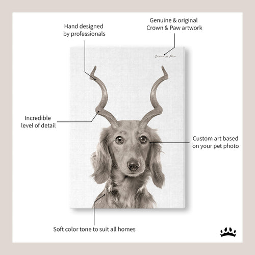 Crown and Paw - Canvas Gazelle Antlers Pet Portrait - Custom Canvas