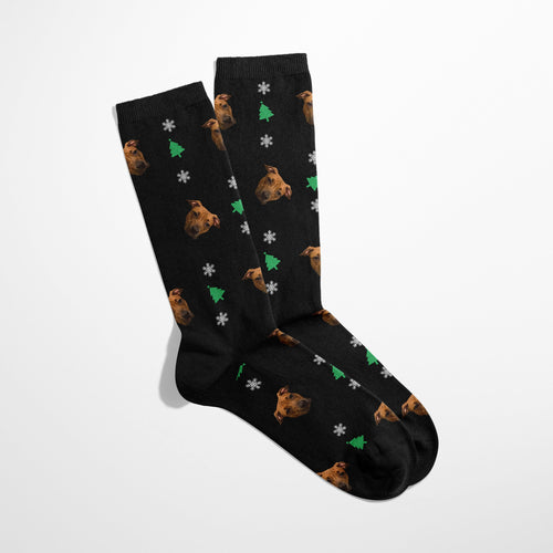 Crown and Paw - Custom Clothing Custom Christmas Pet Face Socks Black / Christmas Tree / S-M