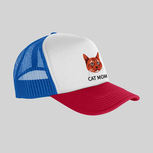 Crown and Paw - Hat Custom Pet Face Foam Trucker Hat White/Blue/Red / Full Color