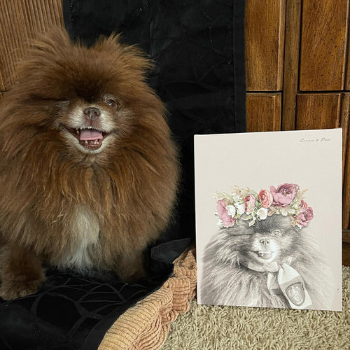 Crown and Paw - Canvas Floral Crown Pet Portrait - Custom Canvas